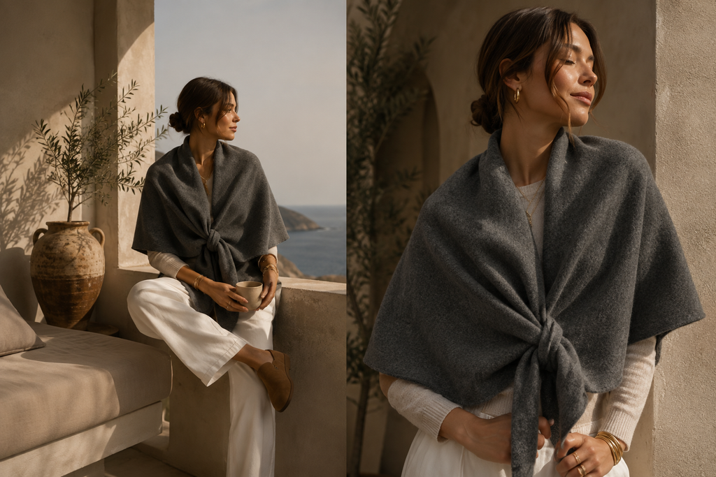 Poncho Cape en Laine Chinée