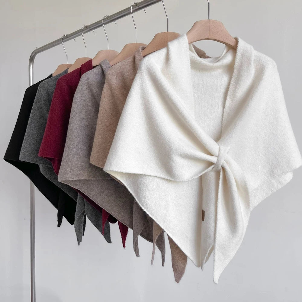 Poncho Cape en Laine Chinée - Écharpe Châle Enveloppant